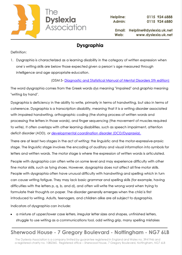 Definition of Dysgraphia